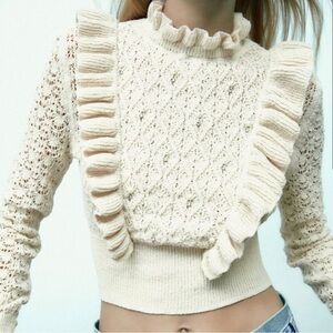Beige Zara Knit Top with Pearls and Stones